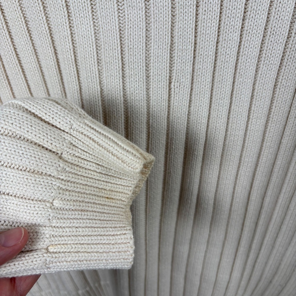 Vtg 90s Sweater L Cream 100% Cotton Chunky Coastal Grandpa‎ Fisherman Academia - Picture 4 of 6